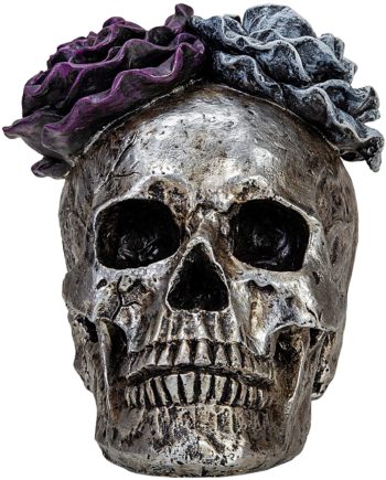 Halloween Skull Statues Home Decor Day of Dead Purple Grey Rose Silver Skull Resin Figurine Flower Skull Decor 7.25" L