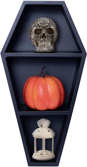 Manny's Mysterious Oddities Coffin Shelf - Spooky Gothic Decor for The Home - Black Floating Wooden Shelf for Wall or Table Top - 14 Inches Tall by 7 Inches Wide