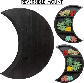 Rustix Rustic Black Crescent Moon Shelf - Wall Mounted Hanging Floating Shelves for Essential Oil Display or Crystal Holder - Moon Phase Hippie Celestial Boho Nursery Decor - Gothic Witchy Room Decor