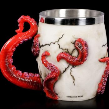 Skull Mug Parasite Octopus Beer Coffee Mugs with Tentacle Handle, Stainless Steel and Resin Tankard Skeleton Cranium Skull Beverage Drinking Cup for Ossuary Macabre Halloween Decorative Accent - 13oz