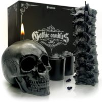 Spine & Skull Candle Set - Scented 4 Pack - Gothic Decor for Bedroom - Black Skull Decor for Home - Goth Room Decor - Horror Decor - Coffin Shelf Gothic Furniture Match - Witchcraft Decor