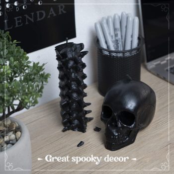 Spine & Skull Candle Set - Scented 4 Pack - Gothic Decor for Bedroom - Black Skull Decor for Home - Goth Room Decor - Horror Decor - Coffin Shelf Gothic Furniture Match - Witchcraft Decor