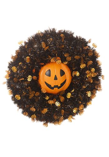 18in Tinsel Pumpkin Halloween Wreath