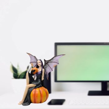 Comfy Hour Fairyland Collection 6” Dark Fairy Witch Holding A Pumpkin Sits On Pumpkin, Polyresin Figurine, Halloween Theme Gift, Home Decoration and Collectibles