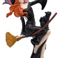 Comfy Hour Fairyland Collection 9” Dark Fairy Witch On Magic Broom with Black Cat Figurine, Halloween Theme Gift, Home Decoration and Collectibles, Polyresin