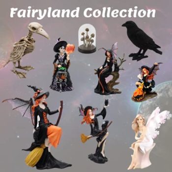 Comfy Hour Fairyland Collection 9” Dark Fairy Witch On Magic Broom with Black Cat Figurine, Halloween Theme Gift, Home Decoration and Collectibles, Polyresin