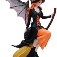 Comfy Hour Fairyland Collection 8” Dark Fairy Witch Riding On Magic Broom Figurine, Halloween Theme Gift, Home Decoration and Collectibles, Polyresin