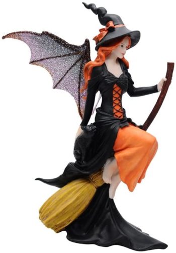 Comfy Hour Fairyland Collection 8” Dark Fairy Witch Riding On Magic Broom Figurine, Halloween Theme Gift, Home Decoration and Collectibles, Polyresin