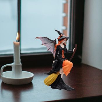 Comfy Hour Fairyland Collection 8” Dark Fairy Witch Riding On Magic Broom Figurine, Halloween Theme Gift, Home Decoration and Collectibles, Polyresin