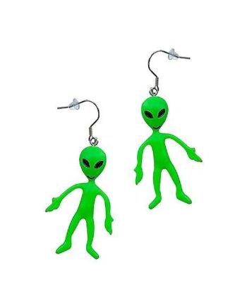 Green Alien Dangle Earrings - 18 Gauge