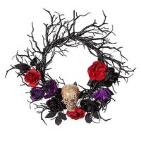 Light-Up Rose Skull Wreath