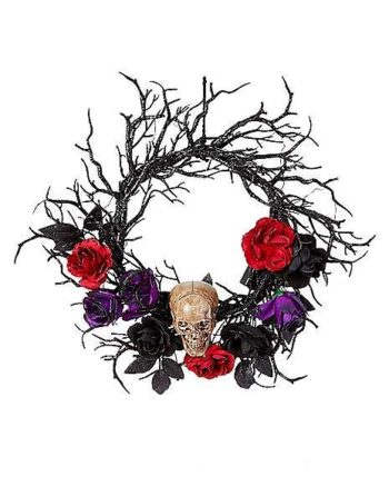 Light-Up Rose Skull Wreath