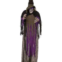 5 ft Light Up Hanging Skull Witch - Decorations