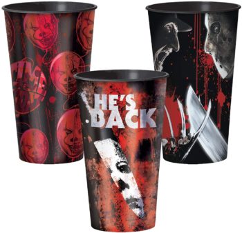 Amscan Horror Movie Cups Bundle | 3-Pack, 32oz. Each | Halloween Party Supplies, Horror Movie Marathon | Officially Licensed by Amscan