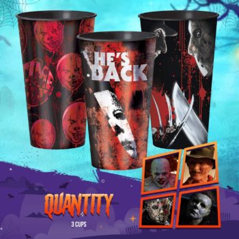 Amscan Horror Movie Cups Bundle | 3-Pack, 32oz. Each | Halloween Party Supplies, Horror Movie Marathon | Officially Licensed by Amscan