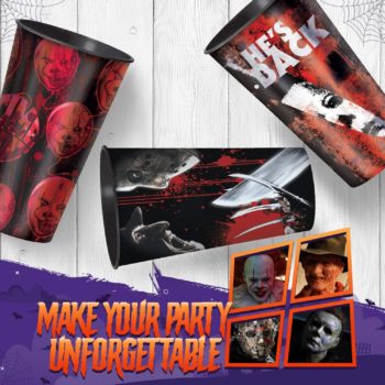 Amscan Horror Movie Cups Bundle | 3-Pack, 32oz. Each | Halloween Party Supplies, Horror Movie Marathon | Officially Licensed by Amscan