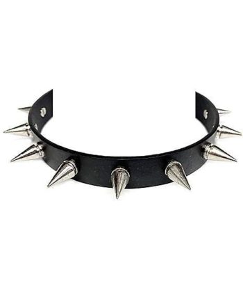 Black Faux Leather Spiked Choker Necklace
