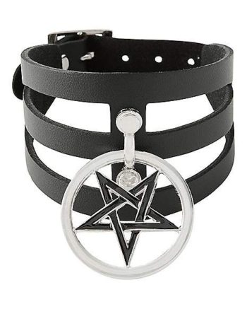 Faux Leather Pentagram 3 Row Choker Necklace