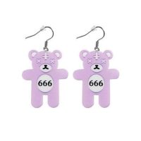 Teddy Bear 666 Cross Dangle Earrings