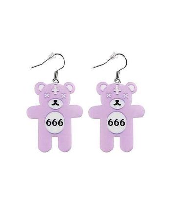 Teddy Bear 666 Cross Dangle Earrings