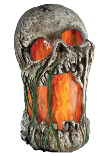 Light Up Flaming Rotted Skull 12" Prop