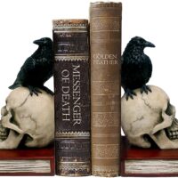 DWK - Murder and Mystery - Ravens on Skulls Bookends Gothic Poe Crow Reading Bookshelf Them for Your Library Home Décor Book Shelf Accent 8.5 Inches in Length