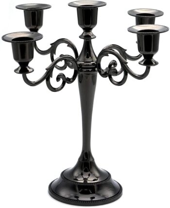 5-Candle Metal Candelabra Candlestick Holders 10.6 inch Tall Candle Holder Wedding Event Candelabra Candle Stand (Black Candelabra)