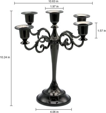 5-Candle Metal Candelabra Candlestick Holders 10.6 inch Tall Candle Holder Wedding Event Candelabra Candle Stand (Black Candelabra)