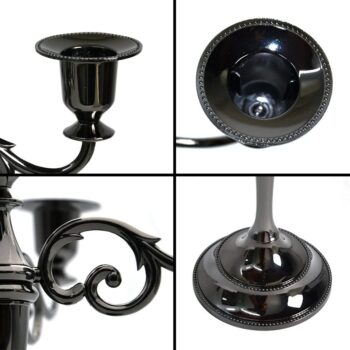 5-Candle Metal Candelabra Candlestick Holders 10.6 inch Tall Candle Holder Wedding Event Candelabra Candle Stand (Black Candelabra)