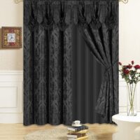 All American Collection New 4 Piece Drape Set with Attached Valance and Sheer with 2 Tie Backs Included (84" Length, Black)