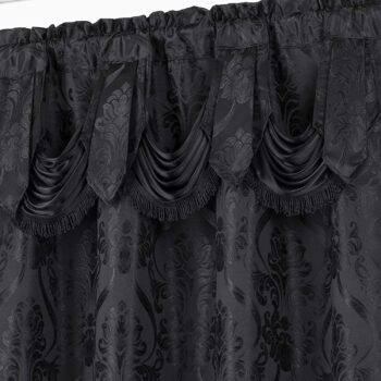 All American Collection New 4 Piece Drape Set with Attached Valance and Sheer with 2 Tie Backs Included (84" Length, Black)