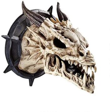 Design Toscano CL4864 Horned Dragon Skull Trophy Gothic Decor Wall Sculpture, 10 Inch, Single