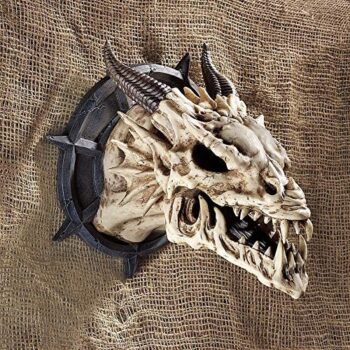 Design Toscano CL4864 Horned Dragon Skull Trophy Gothic Decor Wall Sculpture, 10 Inch, Single