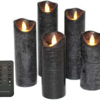 Flameless Candles Halloween LED Candles Flickering Light Pillar Real Smooth Wax with Timer and 10-Key Remote for Halloween Set of 5 (Black)