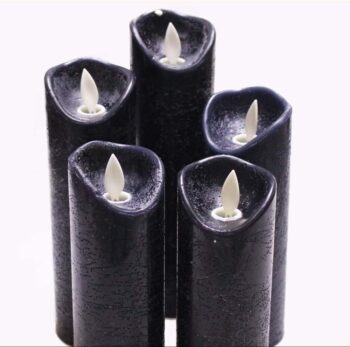 Flameless Candles Halloween LED Candles Flickering Light Pillar Real Smooth Wax with Timer and 10-Key Remote for Halloween Set of 5 (Black)