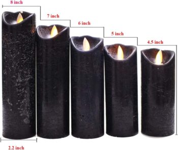 Flameless Candles Halloween LED Candles Flickering Light Pillar Real Smooth Wax with Timer and 10-Key Remote for Halloween Set of 5 (Black)