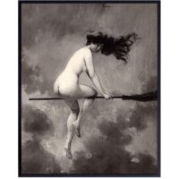 Vintage Goth Home Decor - Nude Naked Witch on Broomstick Wall Art - Creepy Spooky Halloween Gift for Witchcraft, Wicca, Wiccan, Occult Fan - 8x10 Retro Poster Picture Print