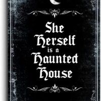 IRISIVITA Spooky Metal Sign, She Herself Is A Haunted House, Gothic Decor for Bedroom, Vintage Halloween Decorations Indoor, Witchy Room Decor, Goth Room Decor, Halloween Decor,11.75 X 7.8 Inches