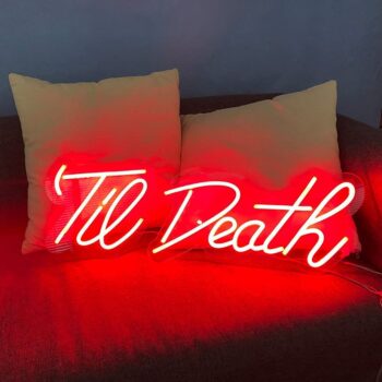 Til Death Neon Sign LED Red Neon Light Signs for Wall Decor Bedroom Wedding Party Home Decor Indoor Outdoor Wall Art Gifts 2 Separate Signs Words Light-Til 9x9", Death 15x9"