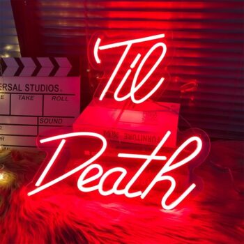 Til Death Neon Sign LED Red Neon Light Signs for Wall Decor Bedroom Wedding Party Home Decor Indoor Outdoor Wall Art Gifts 2 Separate Signs Words Light-Til 9x9", Death 15x9"