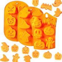 3 Pieces Halloween Molds Nonstick Halloween Silicone Pumpkin Mold Cake Pan Halloween Chocolate Candy Cupcakes Bat Skull Ghost Shape for Kitchen DIY Silicone Baking Mold