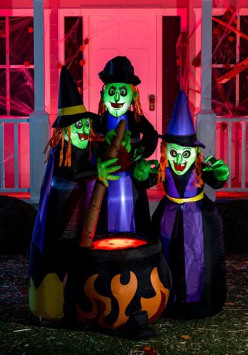 6 Foot Tall Cauldron and Witches Inflatable Decoration