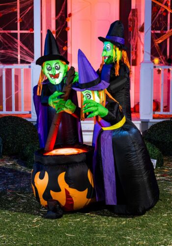 6 Foot Tall Cauldron and Witches Inflatable Decoration