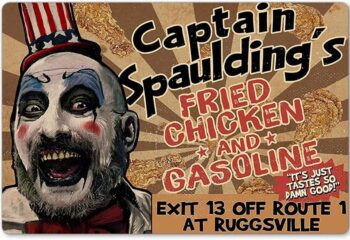 ABMOS Captain Spaulding's Metal Sign- Fried Chicken and Gasoline-Vintage Movies Poster, Office Bar Restaurant Hotel Coffe Garage Wall Decor Plaque 12X16 Inch