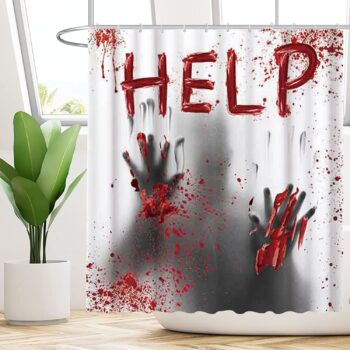 Allenjoy 72x72 Inch Halloween Help Me Bloody Hands Shower Curtain for Bathroom Sets Scary Home Bath Decor Decoration Durable Waterproof Fabric Machine Washable Curtains with 12 Hooks