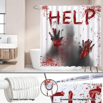 Allenjoy 72x72 Inch Halloween Help Me Bloody Hands Shower Curtain for Bathroom Sets Scary Home Bath Decor Decoration Durable Waterproof Fabric Machine Washable Curtains with 12 Hooks