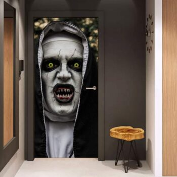 Anphsin Halloween 3D Nun Door Stickers, 30 x 80 Inches Scary Ghost Nun Lifelike Door Wallpaper Sticker for Halloween Decoration, Party Decors