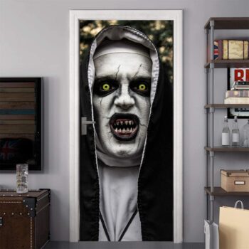 Anphsin Halloween 3D Nun Door Stickers, 30 x 80 Inches Scary Ghost Nun Lifelike Door Wallpaper Sticker for Halloween Decoration, Party Decors