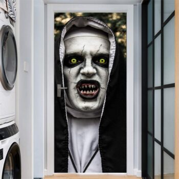 Anphsin Halloween 3D Nun Door Stickers, 30 x 80 Inches Scary Ghost Nun Lifelike Door Wallpaper Sticker for Halloween Decoration, Party Decors