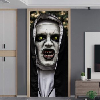 Anphsin Halloween 3D Nun Door Stickers, 30 x 80 Inches Scary Ghost Nun Lifelike Door Wallpaper Sticker for Halloween Decoration, Party Decors